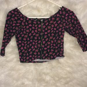 Forever21 Floral Zip-Up Crop Top